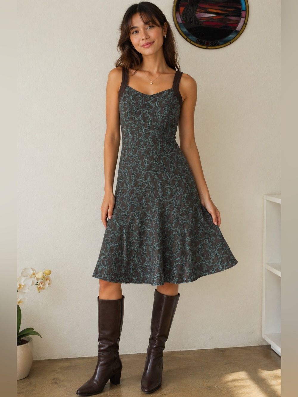 Patagonia Brown and Teal Mermaid Midi Dress, guc , sz 4 so cute on!🩵🤎